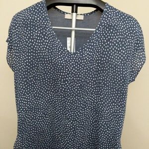 LOFT Blouse, NWT, XS, Blue w/ dots, Short Sleeve